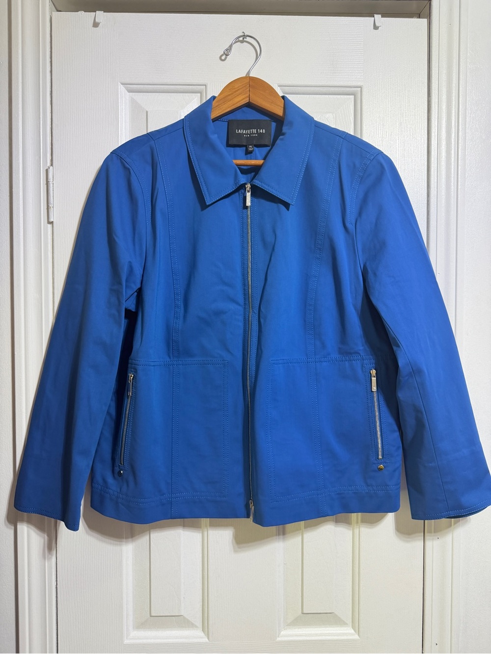 LAFAYETTE 148 NEW YORK Royal blue Cotton Sateen Zip Pocket Jacket size XL - Picture 2 of 6